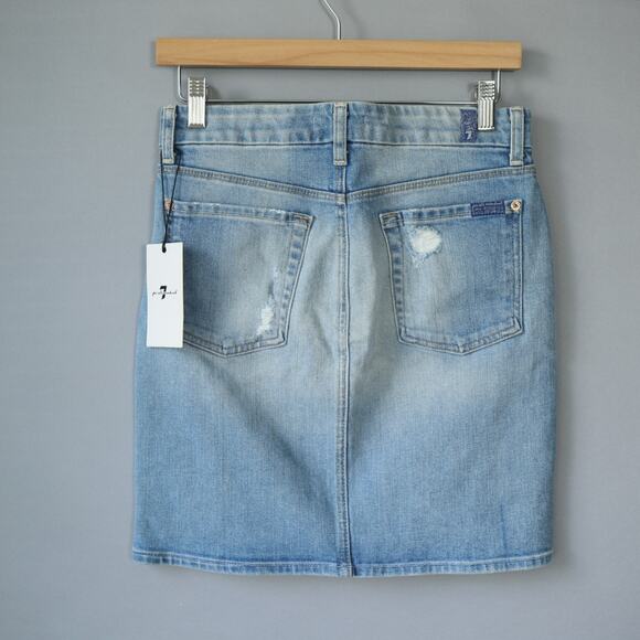 7 For All Mankind Demin Mini Skirt 27 Distressed Blue - Picture 2 of 5
